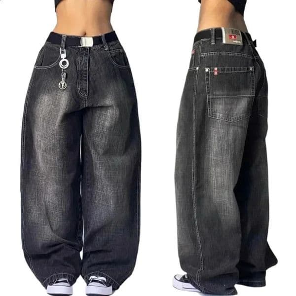 American hiphop Vintage baggy jeans womens Harajuku high waist Y2K wideleg pants Gothic wide Streetwear 250122
