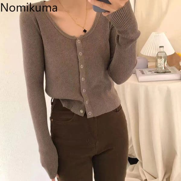 Nomikuma Spring Women Knitted Cardigan Long Sleeve O-neck Korean Knitwear Outwear Single Breasted Slim Sweater Coat 6E375 210427