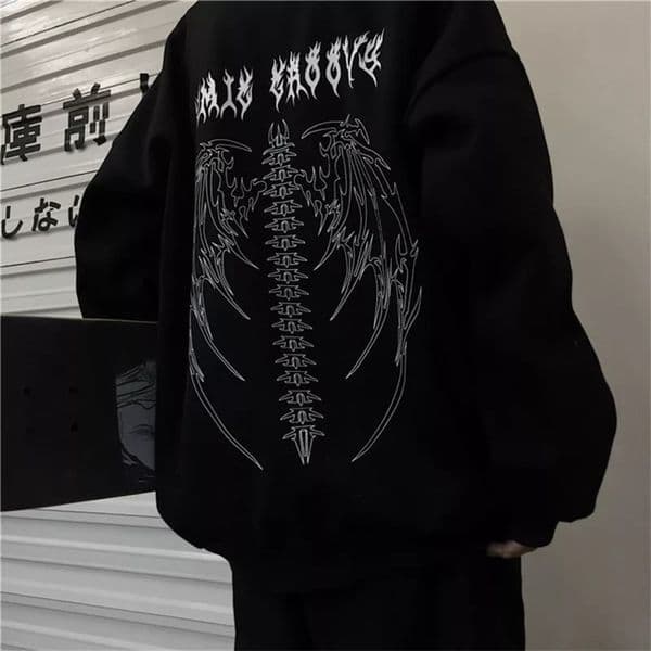 Oversized Hoodie Girls White Gothic Streetwear Womens Spring Streetwear Black Tops hip-hop Cool Couple High Street Sweatshirts 210927
