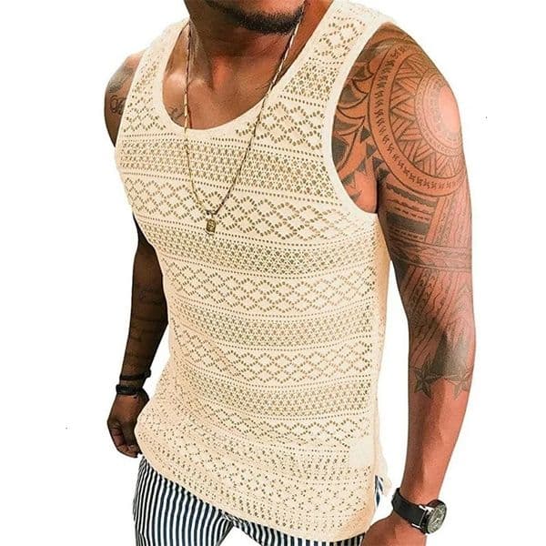 Mens Tank Top Hollow Breathable Vest Summer See Through Vest Crewneck Sleeveless Tank Tops Muscle Sexy Mesh Shirts 240530