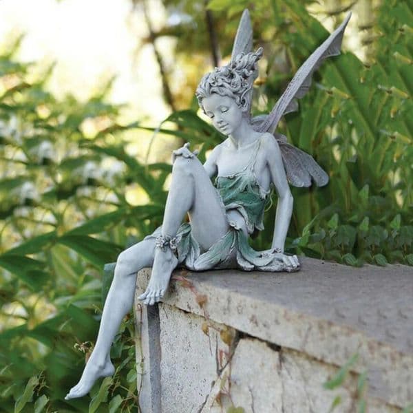 White Resin Fairy Statue Ledge Shelf Fountain Decorative Figurine Porch Angel Sculpture for Garden Courtyard Backyard Ornment 250228