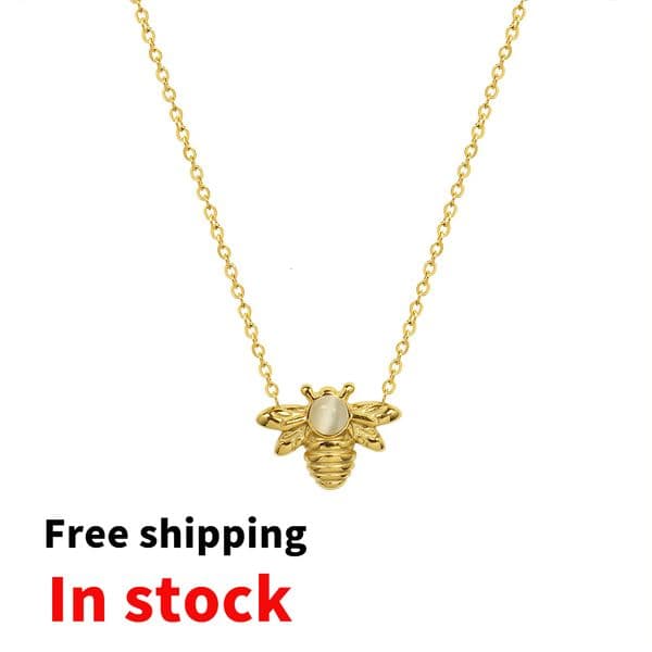 Marka French INS Style Animal Little Bee Cat's Eye Stone Pendant Elegant Simple Titanium Steel Gold Collarbone Chain Necklace