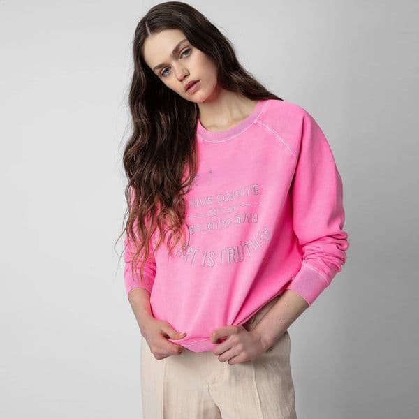Arrived in French style ZV classic letter embroidered hoodie womens straight shoulder sleeves rose tie dye colored sportswear 240809