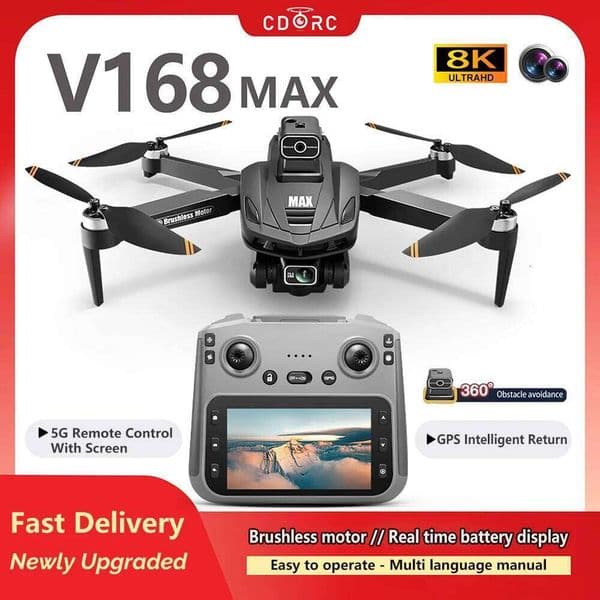 2025 New V168 Max Drone 8K Professional 5G GPS HD Dual Camera Photography 5Km Brushless Foldable Large Screen RC Quadcopter Toys