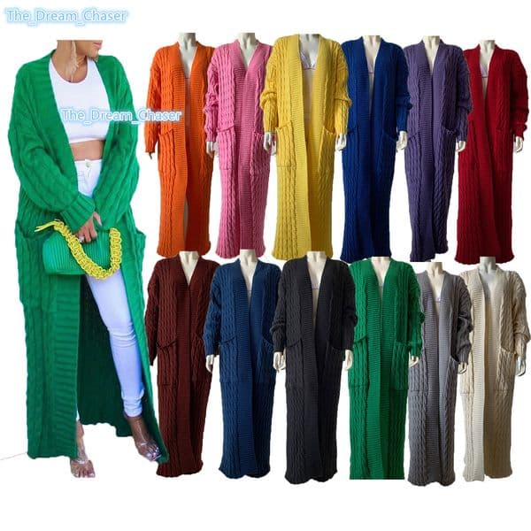 Knitted Cardigan Women Long Jacket Autumn Winter Crochet Loose Long Sleeve Woman Sweater Coat 2022