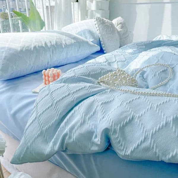 Solid Diamond Grid Jacquard Bedding Sets Cooling Cozy Soft Duvet Cover for Summer Autumn Singledouble or Queenking Bed Set Z250925