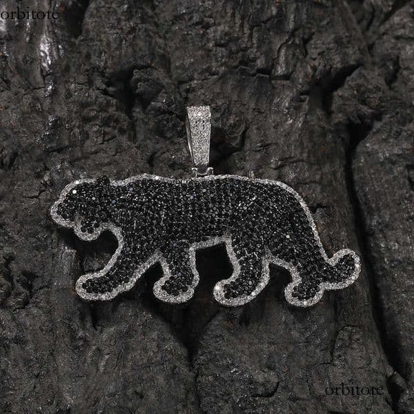 Hip Hop Animal Leopard Pendant Necklace 5A Black Zircon Mens Rap Jewelry