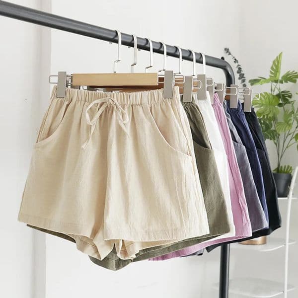 Casual linen shorts for women cotton high waisted black sports 240926