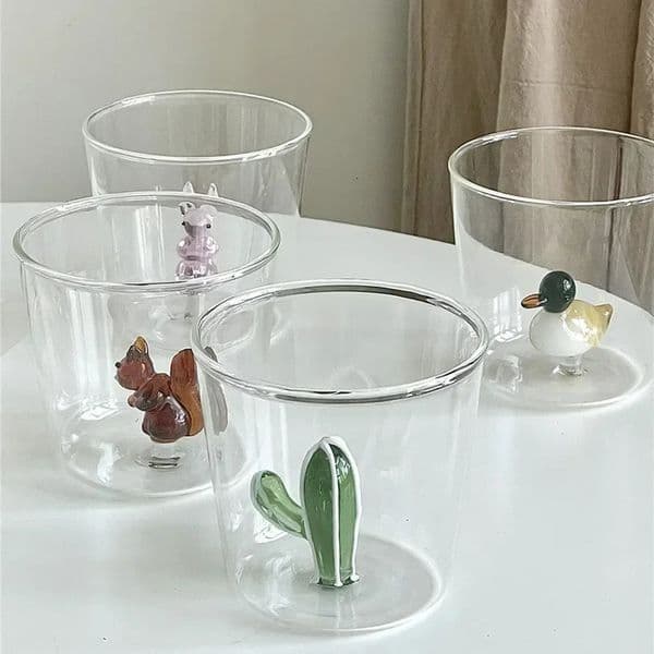 FATUBE Creative Handmade BUBBLE GLASS CUP Three-Dimensional Animal and Plant Shape Coffee Milk Drink Cute Transparent Glass Cup 250515