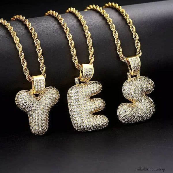 Hip Hop Cubic Zirconia A-Z 26 English Capital Letters Pendent Necklace With Stainless Steel Rope Chain Real Gold Plated Dia Letter Necklaces for Men Women 111