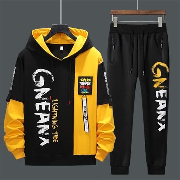 Tracksuit Men Casual Long Sleeve Hooded Mens Two Piece HoodiePants Set Hip Hop Fashion Streetwear Autumn Men Set 4XL 240106