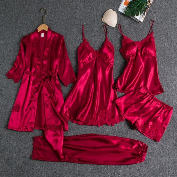 5 pieces of silk sleepwear womens lace satin set Vneck Cami home spring w240813