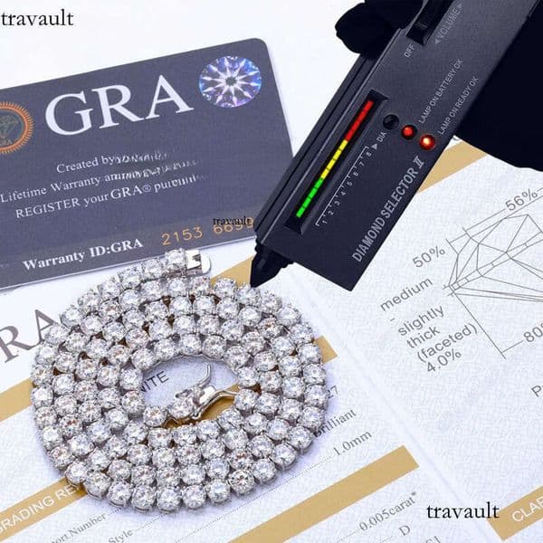 NUOYA Pass Dia Tester Moissanite Iced Out Round Brilliant Cut Sier Tennis Chain Necklace Women Jewelry