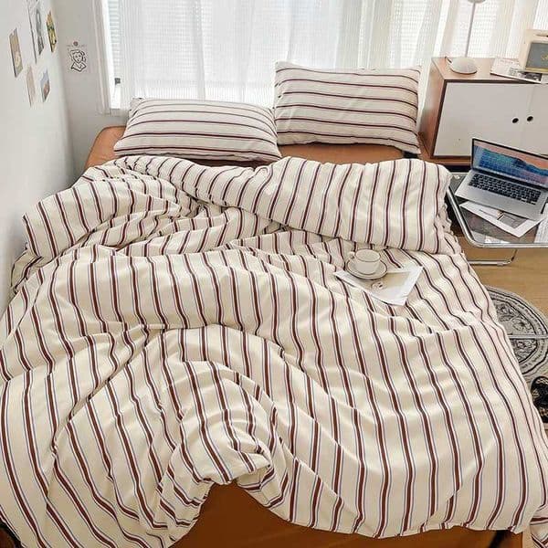 Red And Blue Stripe Duvet Cover Set Simple Style Bed Flat Sheet Set Washed Cotton Bedding Set for Adult Bed Linen Set Z250925