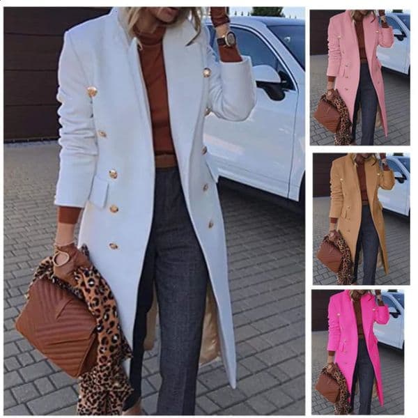 Wool coat womens spring and autumn ultrathin lapel long sleeved blended jacket clothing white rose red khaki 240918