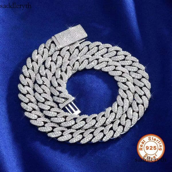 S Sier High Quality 12mm Moissanite Cuban Necklace Bracelet c7