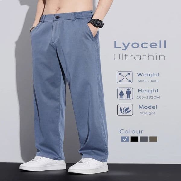 Ultra thin Lyocell casual pants mens elastic waist summer straight legs loose and comfortable 240827
