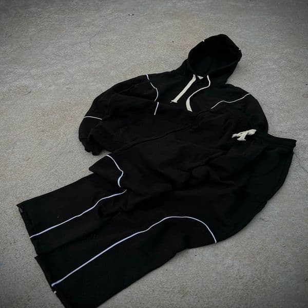 Streetwear Y2K Mens Womens Athletic Two Piece Hip Hop Embroidered Zip Hoodie Harajuku Casual Black Sweatshirt Sweatpants Set 241121