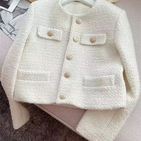 HMA Korean Chic Female Tweed Basic Jacket Coat Women Clothing Runway Style Woolen Outerwear 240911