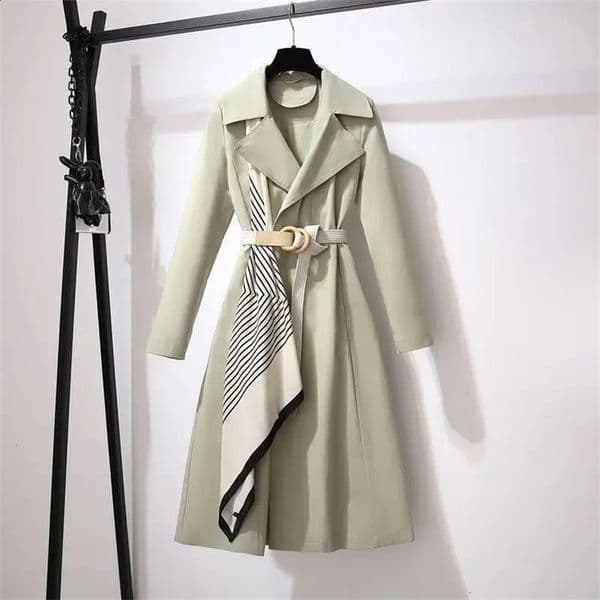 Spring Autumn Womens Fashion Medium-length Trench Elegant Casual Long Sleeve Overcoat Jacket Korean Style 240716