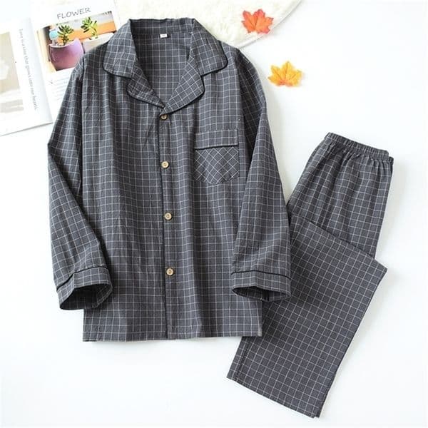 Men's Sleepwear Water-washed Cotton Long Sleeved Trousers Mens Pajamas Spring and Autumn Lapel Pure Cotton Pijama Mans Nightwear Sleepwear 230317