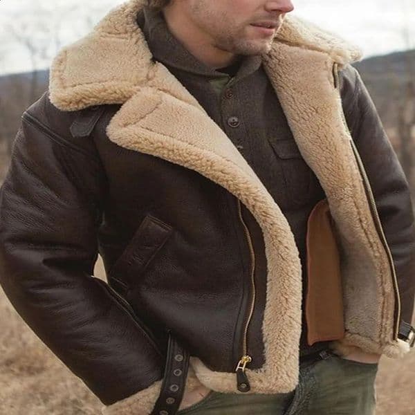 Winter Faux Leather Fur Wrm Coat For Male Fashion Lapel Long Sleeve Fleece Jacket Mens Thicken Zipper Pocket Furry Outcoat 241122