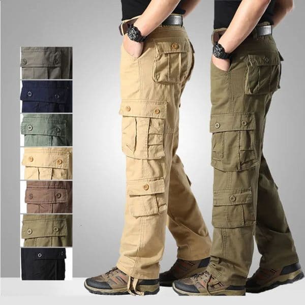 Plus Size 44 SpringSummer Mens Cotton Cargo Pants Multi Pocket Casual Running 240816