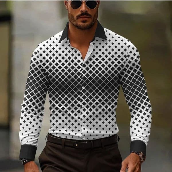 16 Styles Business Casual Mens 3D Printed Shirt Formal Spring and Summer Lapel Long Sleeve Black XS6XL Stretch 240531