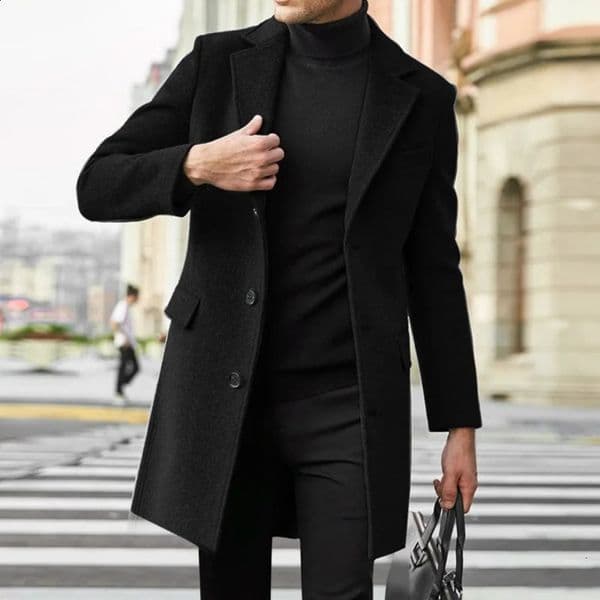 UK mens long sleeved wool coat autumnwinter trend outerwear clothing 240827