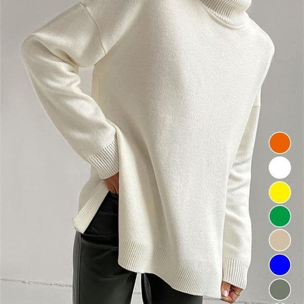 Women's Sweaters Winter Women's Turtlenecks Green Oversize Sweaters Classic Warm Knitted Pullovers Tops Side Slit Long Sweaters for Women 230306
