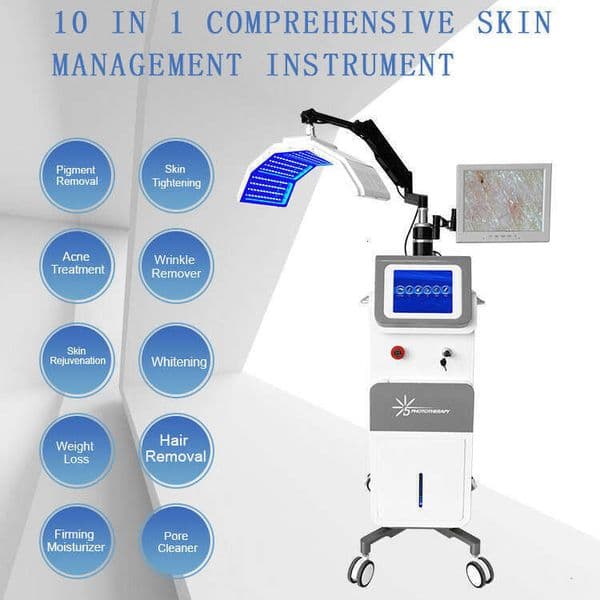 OEM/ODM Standing PDT LED Skin Moisturization Rejuvenate Wrinkle Eliminate RF Tightening Dermabrasion Ice Handle Redness Remove Bio Metabolism Promote 10 in 1 Salon