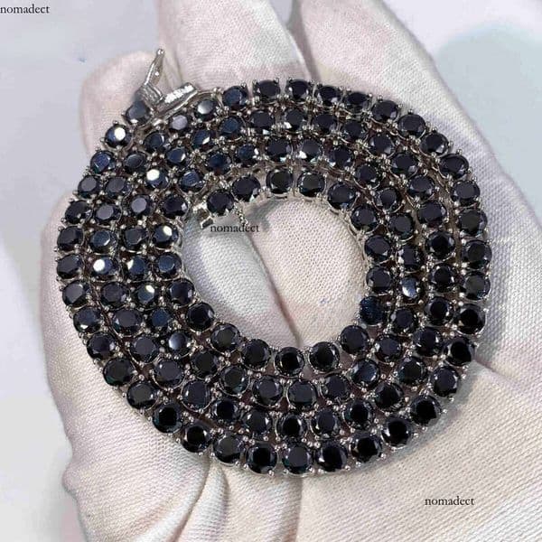 Hiphop Style S Tennis Chain Bracelet and Necklace Round Cut Black Color Moissanite Dia Certified by GRA
