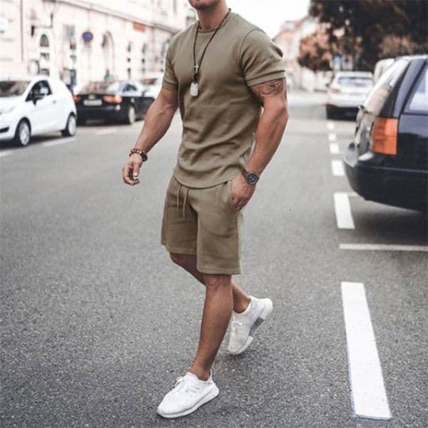 Men's Tracksuits Men's Tracksuit 2 Piece Set Summer Solid Sport Hawaiian Suit Short Sleeve T Shirt and Shorts Casual Fashion Man Clothing 230425
