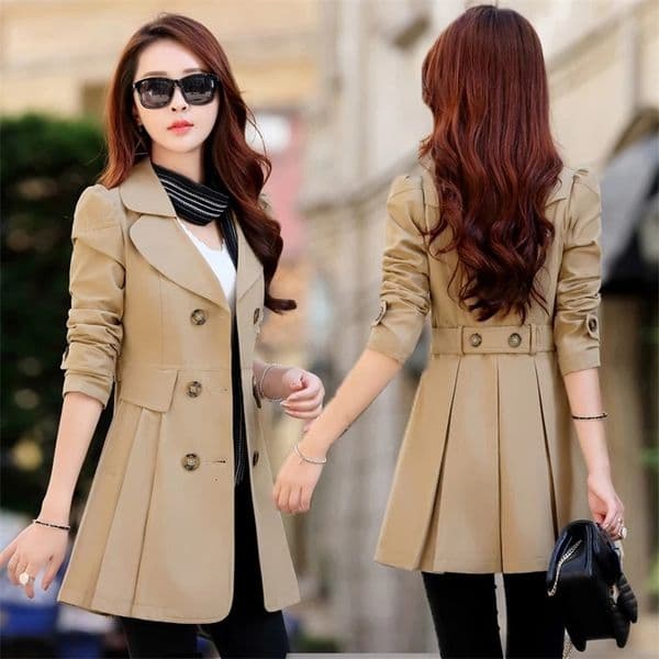 Trench Coat Women Double-Breasted Trenchcoat Lace Female Autumn Casual Coats Windbreaker Outwear Raincoat Streetwear 240703