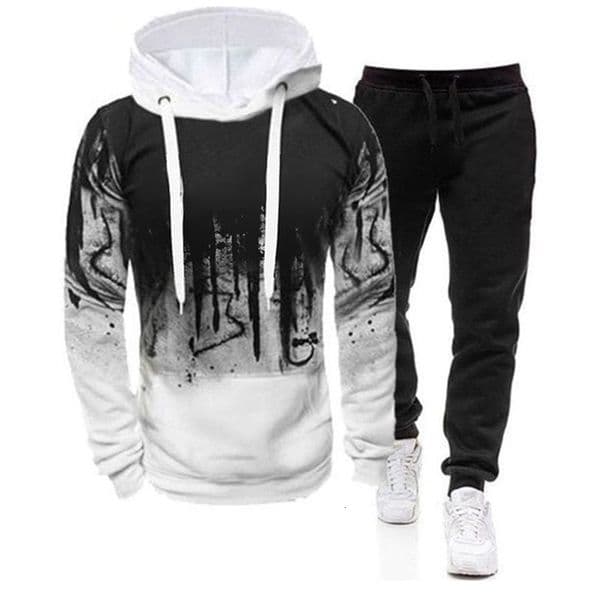 Men's Tracksuits 2Pcs Suit Spring Autumn Men's Sweatshirt Set Splash Ink HoodiesTracksuit Pants Casual Fitness Male Sportswear S-4XL Wholesale 220909