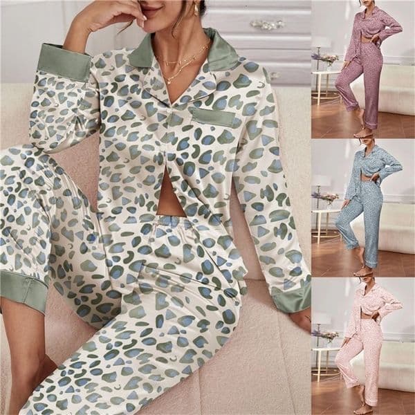 Women's Sleepwear Silk Pajamas set Women's Summer Long Sleeve Trousers Two-piece Set Home Clothes Ladies Thin Casual Homewear Suit Sexy Sleepwear 230515