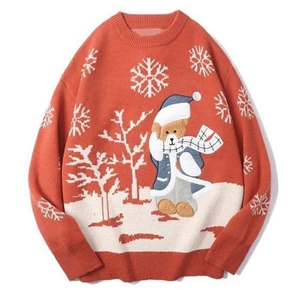 Men's Sweaters Christmas Sweater Men Winter Year Bear Embroidery Couples Streetwear Hip Hop Oversized Sweaters Woman Vintage Pullovers 220906