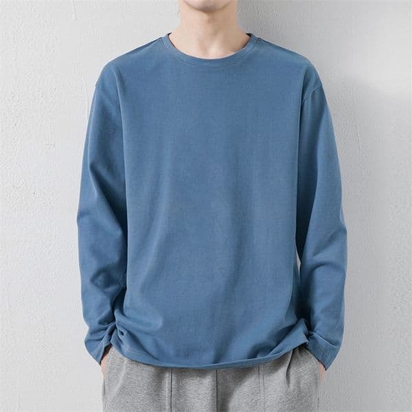 Men's T-Shirts Spring Long Sleeve Oversized Men's Solid Harajuku 100% Cotton Casual Basic O-Neck Men's T-shirt 230407