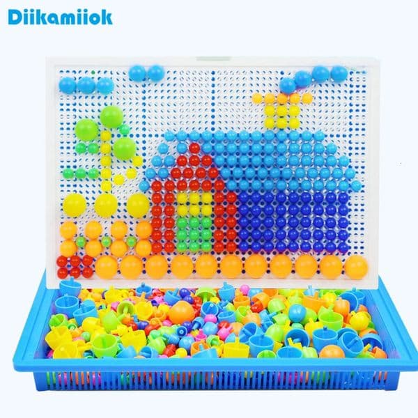 296pcs Mushroom Nail 3D Puzzle Blocks Kids Montessori Games Color Cognition Intellectual Educational Toys for Children Gifts 250528