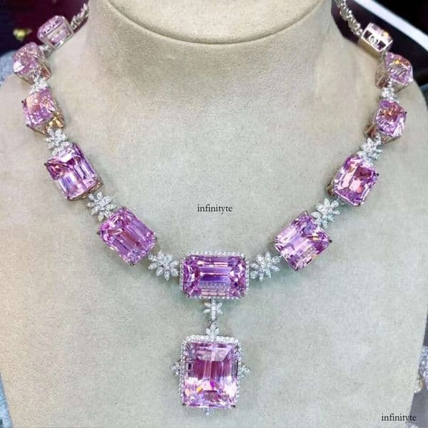 Choucong Brand Handmade Wedding Sets Jewelry Sterling Sier Princess Cut Pink Topaz Dia Necklace Party Open Ring Drop Earring Gift aaa