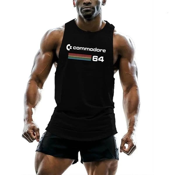 y2k Gym Fashion Casual Breathable Sleeveless Vest 64 Print tops Summer Mens O-collar Fitness Sports vest Quick drying 240703
