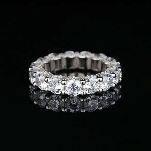 Rulalei Brand Top Sell Sparkling Wedding Rings Elegant Genuine 100% Sterling Sier Round Cut White Moissanite Dia Eternity Women Band Ring Gift