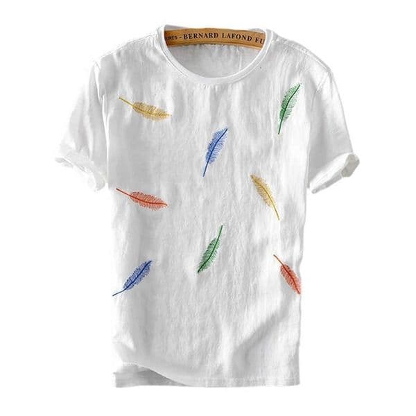 Short Sleeve Tshirt for Men Fashion Multicolor Feather Print Summer Tops O-Neck Male Casual Tees Clothing Graphic T Shirts 210601