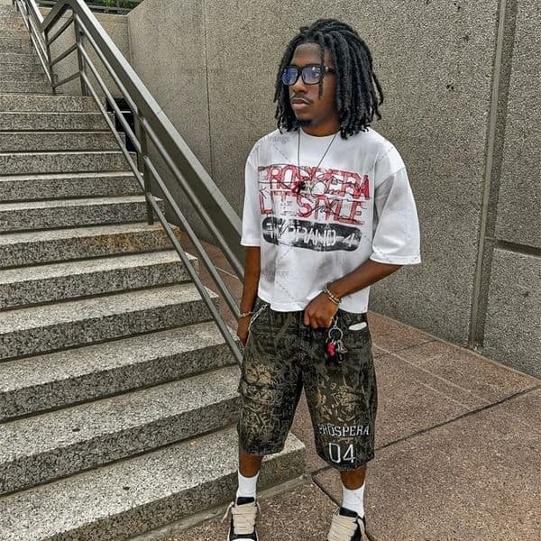 Distressed Oversized T-shirt Y2K Harajuku Punk Alphabet Printed Short Sleeve Mens Hip Hop Trendy Casual Top 250317