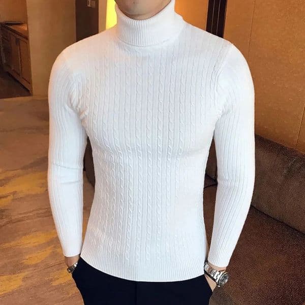 Autumn Winter Turtle Neck Pulling Warm Solid Color Mens Sweater Ultra Thin Pulling Mens Knitted Sweater Bottom Sweater 240930