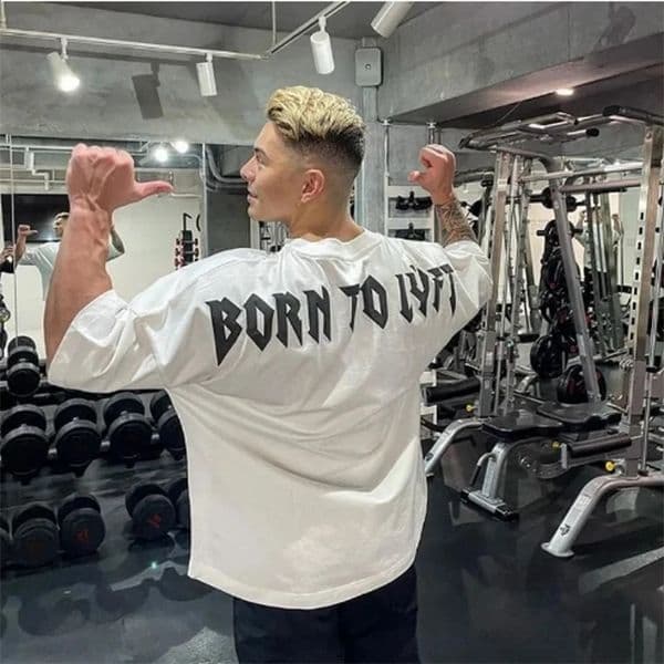High quality gym T-shirt mens bodybuilding printed loose T-shirt sports T-shirt mens clothing cotton short sleeved sports shirt 250317
