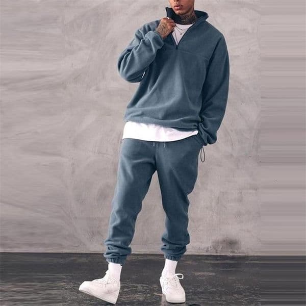 Men's Tracksuits Sweatshirt Set Men's Winter Warm Fashion Men's Jogging Track and Field Wear Solid Mock Neck Sweatshirt Casual 2 Piece Sportswear 230403