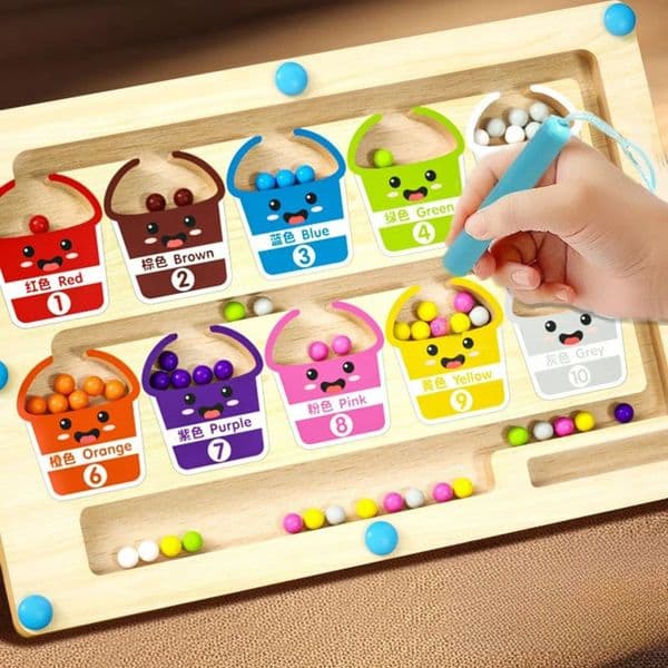 Montessori Magnetic Color Sorting Games Maze Board Pen Moving Bead Games Wooden Control Sensory Play Educational Toys for Kids 250528