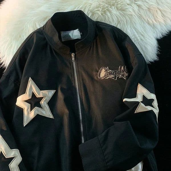 Deeptown Vintage Bomber Jacket Women Star Girl Y2k Streetwear Harajuku Oversize Korean Fashion Black Spring Jackets Embroidery 240715