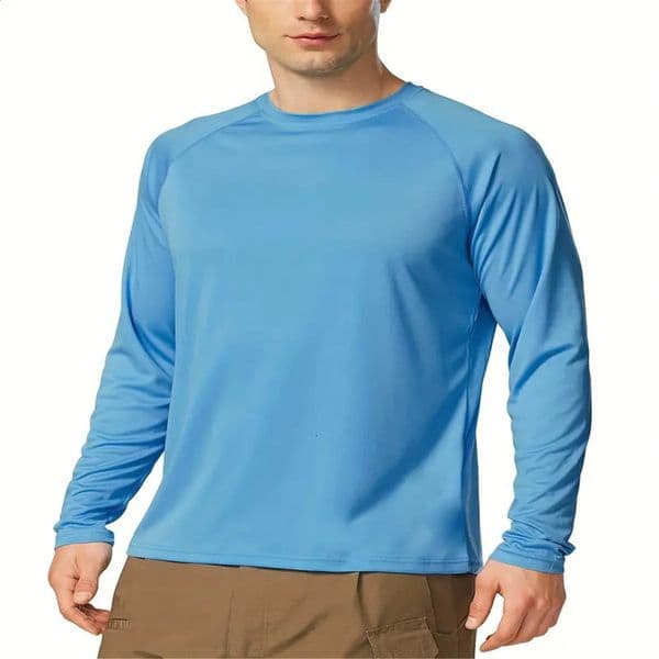 Large size mens solid Tshirt fashionable casual long sleeved UV sunscreen top suitable for outdoorexercise clothing 240822